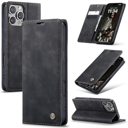 Azororo Funda para iPhone 16 Pro 5G PU Cuero Premium, Tapa Libro Estuche Flip Case, Tarjetas/Billetera, Soporte Plegable y Cierre Magnético Carcasa para iPhone 16 Pro  Negro