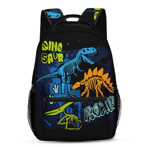 Kids Backpack for Teens Girls Boys, Dinosaur Skeleton Kids Cute Green Dino Water Resistant Child Bookbag School Bag with Adjustable Padded Straps