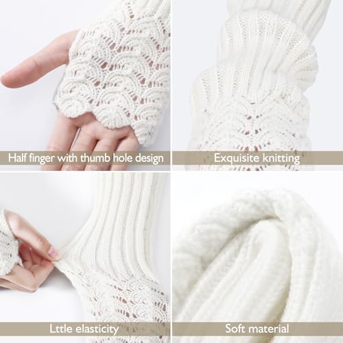 Tavaleu Arm Warmers Fingerless Gloves for Women, Winter Warm Thumb Hole Mittens Knitted Arm Sleeves, Long Fingerless Gloves