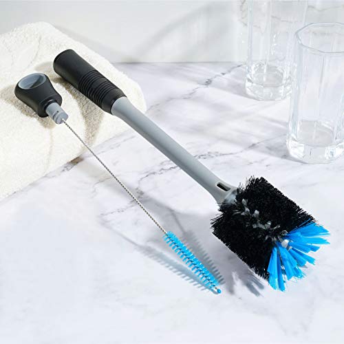 Image of MOSOLAN 2-in-1 Water Bottle Brush and Straw Cleaner Brush, Long Handle Water Bottle Scrubbing Brush for Water Bottles, Glasswares, Mugs, Flasks, Tumblers and Kitchen Sink, Black, 1 Pack