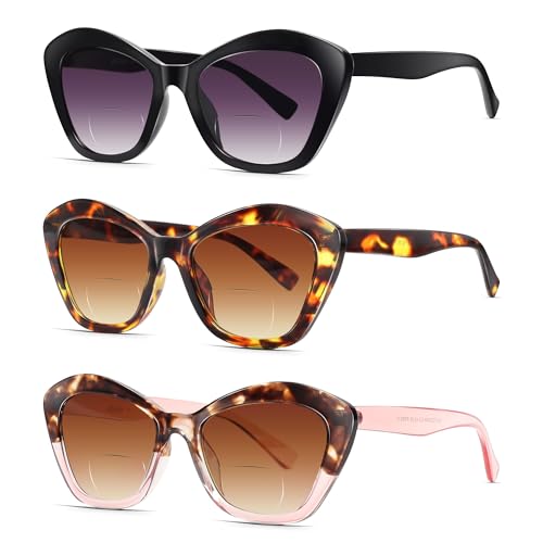LADEESSE 3 Pack Bifocal Reading Sunglasses for Women Fashion Cateye Sun Readers Outdoor...
