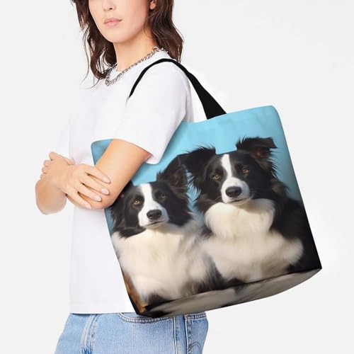 Women's Multi-Functional Shopping Bag,Border Collie Printing Messenger Bag Shoulder Bag for Travel, Work, Shopping & Parties with Inner Pocket, Grocery Bag Lightweight & Water-Resistant 6