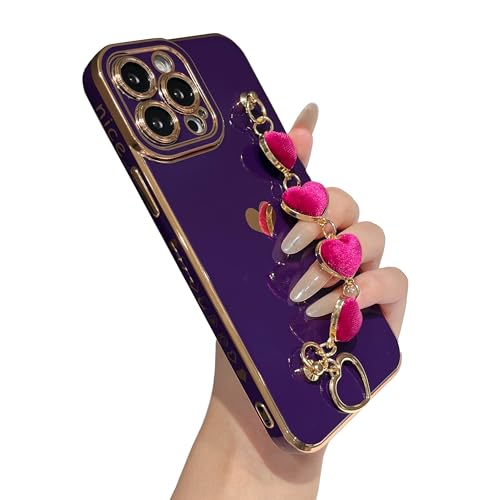 Coque iPhone violette et bracelet chaîne de poignet cœur plaqué, le cadeau idéal pour fille