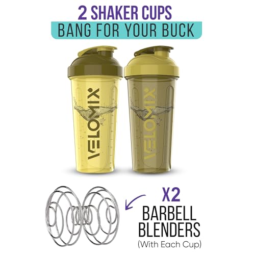 Image of VELOMIX -2 Pack- 28 oz Protein Shaker Bottles for Protein Mixes - 2x Wire Whisk | Leak Proof Shaker Cups for Protein Shakes | Protein Shaker Bottle Pack | Shakers for Protein Shakes-Brown Combo