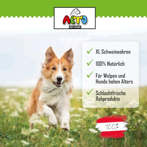 Alto - 10 XL ganze Schweine-Ohren für Hunde | getrocknete Schweineohren ohne fettige Muschel | auch für Welpen - 100% Natürlich | hergestellt in Österreich