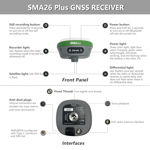 Image of SMA26 Plus RTK Surveying Equipment Rover Base, Dual GNSS Receiver with Survey Software, PPK,PPP Technology, Tilt Compensation,IP67 Waterproof, BT /WiFi(Include Tripod&Pole&Tribrach)