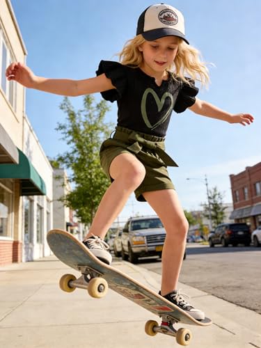 Image of Kids Girl Clothes Heart Print Short Sleeve Top and Shorts Cute Girl Summer Outfits Short Set