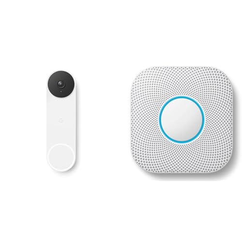 Google GWX3T Nest Doorbell - Wireless 960p Video Doorbell - Smart WiFi Motion Only Doorbell Camera, Snow, 1 Count & Nest Protect - Smoke Alarm And Carbon Monoxide Detector
