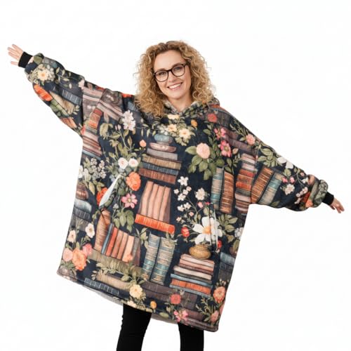 Huglanket Book Lovers Gifts, Wearable Blanket Hoodies for Adults, Oversized Flannel Hooded Blankets, One Size Fits All