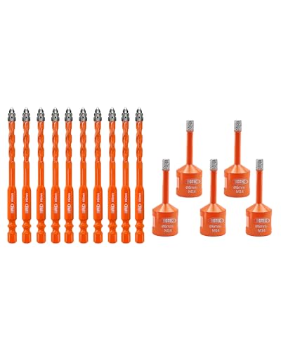 Trépans pour carrelage diamant 6mm M14 et foret bois dentelé sec