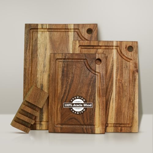 Acacia Wood Cutting Board, Solid Wood Cutting Board Set of