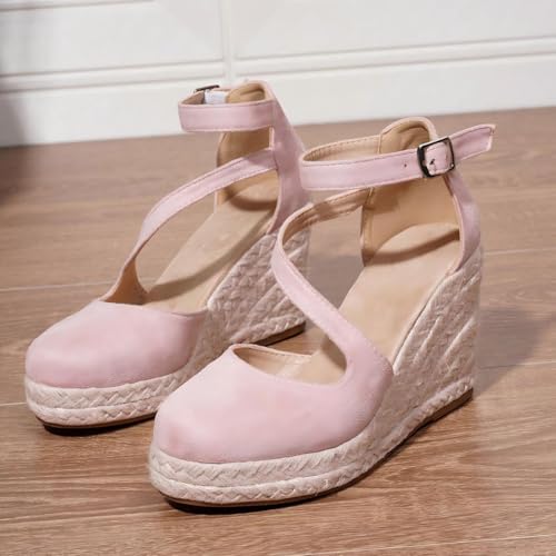 Chaussures compensées confortables avec bride réglable et semelle plateforme - 6