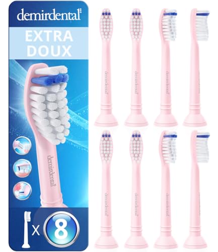 8 Pack demirdental compatible pour Philips Sonicare Têtes de brosse de rechange, extra doux, Rose, remplace HX6058er