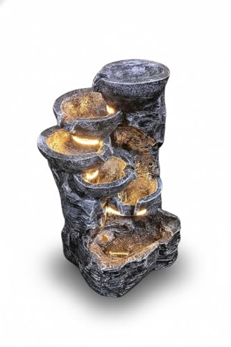 Image of 2.3 Feet Rock Style Water Fountain with LED Lights | Indoor Outdoor Decorative Waterfall Showpiece for Home, Garden & Office Decor (Black)