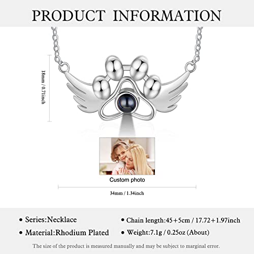 Remfacio Pet Photo Necklace,Personalized Dog Cat Paw Necklace Projection Customized Photo Projection Necklace Pendant Gift For Pet Memorial Christmas (Dog Paw-1Pc) (Paw Necklace-1) #TOP2