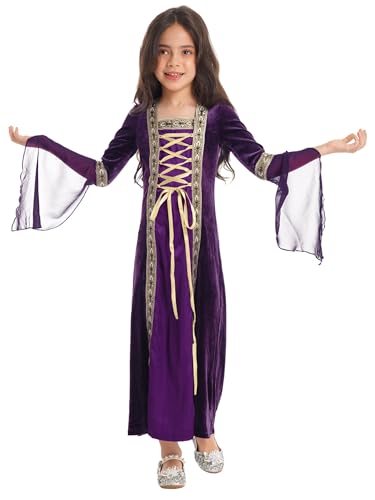Sxiwei Kids Girls Medieval Renaissance Bell Sleeve Vintage Dresses Halloween Role Play Party Ball Gowns3