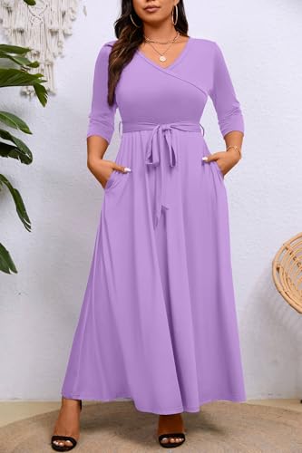 Image of Runwind Plus Size Dress for Women - 3 /4 Sleeve V Neck Maxi Dresses for Women (XL-6XL)