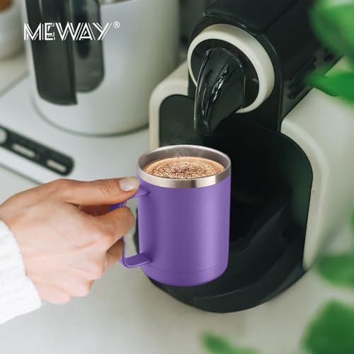 Image of MEWAY 12oz Coffee Mug With Handle and Sliding Lid,Stainless Steel Travel Tumbler Cup with Handle,Double Wall Vacuum Insulated Camping Cup for Hot & Cold Drinks Tea (Purple,Set of 1)