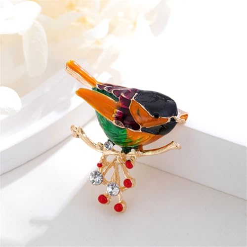 Image of coadipress Colorful Birds Brooch Pins Crystal Rhinestone Branch Bird Brooch Cute Enamel Animal Magpie Hummingbird Pin Fashion Jewelry Accessories Gifts
