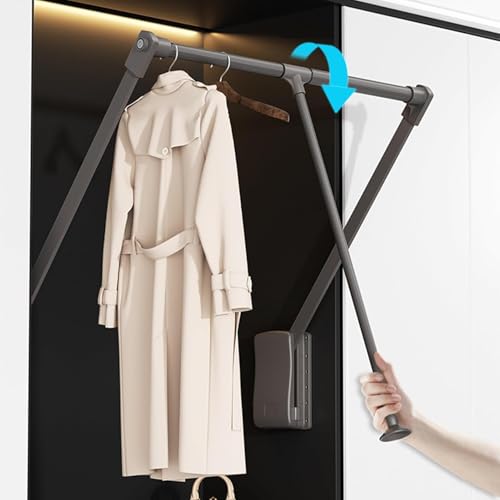 Tringle de penderie rabattable pour optimiser les placards hauts