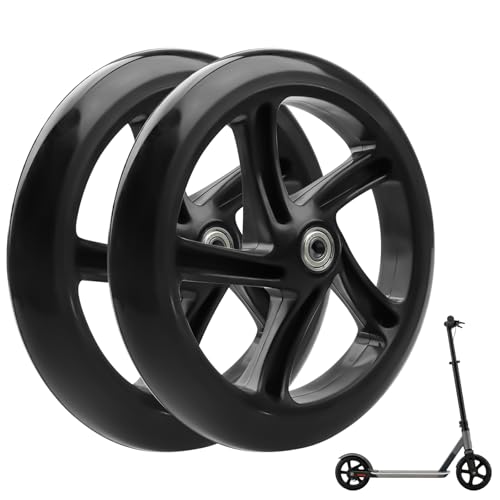 2 piezas de ruedas para patinete acrobático de 200 mm, ruedas de repuesto con eje de dos ruedas, ruedas de goma maciza de alta calidad, neumáticos para patinete, antideslizantes y resistentes a los