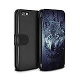 Hergestellt aus: PU-Leder Handy Hülle Tasche kompatibel mit Apple iPhone 5/5S Wildes Tier Raubtier Wolf Blaue Augen Fantasie Flip PU Leder Case Cover