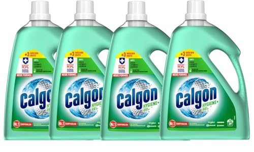 Calgon Hygiene+ Gel Waschmachinen-Entkalker gegen Geruch Schmutz und Kalk Antibakterieller Wasserenthärter 4 x 1 8L