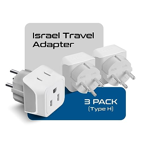 Image of Israel, Palestine Travel Adapter Plug by Ceptics with Dual USA Input - Type H (3 Pack) - Ultra Compact- Safe Grounded Perfect for Cell Phones, Laptops, Camera Chargers and More (CT-14)