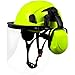 4-in-1 Industrial Chainsaw Helmet With Face Shield And Ear Muffs — Mesh & Clear Visors Included—Noise Suppression Ear Protectors Modifiable Splashplate For Forestry And Arborist Work