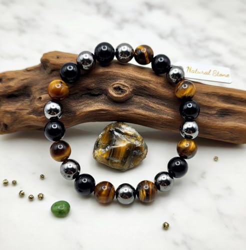 Moon & Moksha Triple Protection Bracelet - 8mm Natural Tiger Eye, Hematite & Obsidian Beaded Healing Stone Bracelet for Men and Women, AA Grade Crystal Jewelry Box Gift - image 6