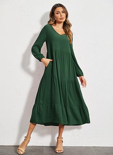 Image of Halife Women's Summer Casual Maxi Dresses Flowy Ruffle Boho Long Dresses with Pockets