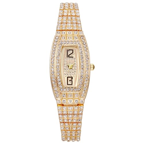 Weicam Women Simple Square Dial with Crystal Classic Analog Quartz Wrist Watches (Gold)