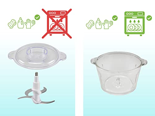 BEPER P102ROB001 Tritatutto in vetro, Contenitore in vetro, Corpo in Abs, Doppia coppia di lame in acciaio,2 velocità, base antiscivolo, Capacità di 1,5L, Grigio/Nero - immagine 6