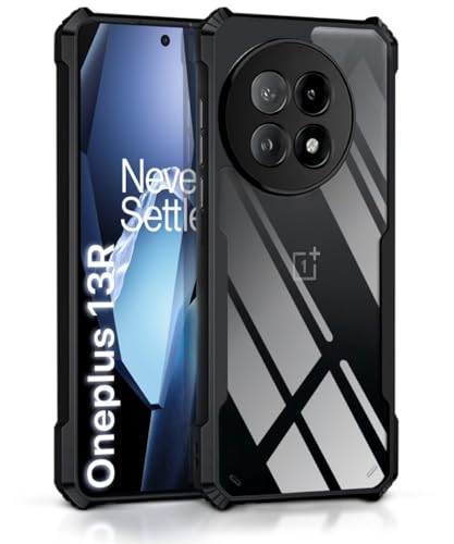 Image of WOW IMAGINE Shock Proof Clear Protective Back Case for 1+ OnePlus 13R 5G - AirEDGE Technology | 360 Degree Camera Protection | Transparent Hybrid Back Case Mobile Cover - Black