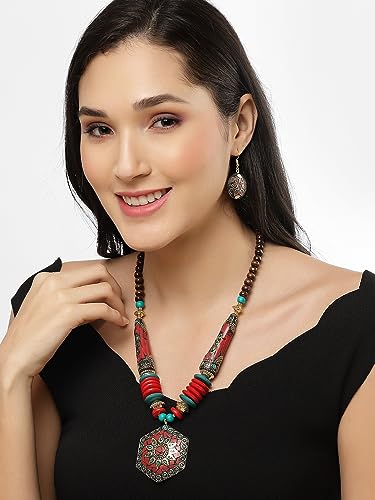 Shining Diva Fashion Latest Stylish Traditional Tibetan Pendant Necklace Jewellery Set for Women