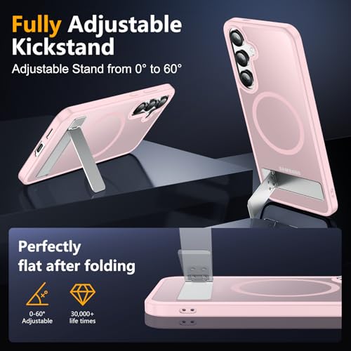 Image of SPIDERCASE Magnetic for Samsung Galaxy S25 Case, [3 Stand Ways][ Military Grade Drop Protection] with Invisible Stand Shockproof Slim Case for Samsung Galaxy S25 6.2 inch, Pink