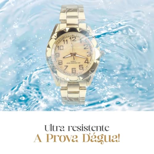 Kit Maria Elegante Relógio Feminino Edição Limitada e Pulseira Banhados Ouro Caixa Premium Presente