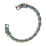 Viking Wolf Fenrir Brazalete - Brazalete de acero inoxidable - Norse Escandinavian Torc Rainbow, Sin gemas.