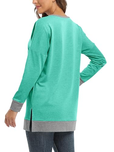BETTE BOUTIK Women's Drop Long Sleeve Sweatshirts Casual Crewneck Tunic Tops Sweartshirts With Side Slits S-3XL