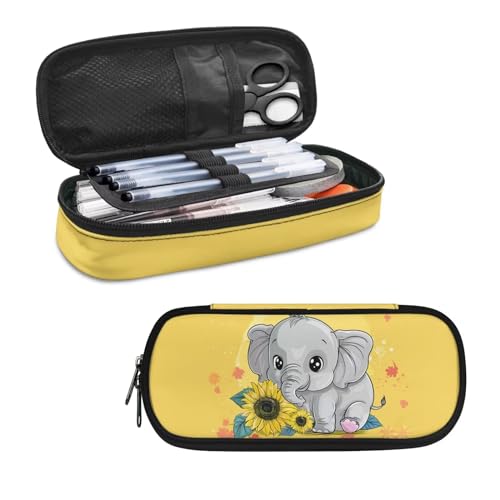 Image of Sunflower Elephant Pencil Case for Adults Kids Pencil Pouch School Pen Bag Pen Cases Holder Stationery Pouches Aesthetic School Office Supplies
