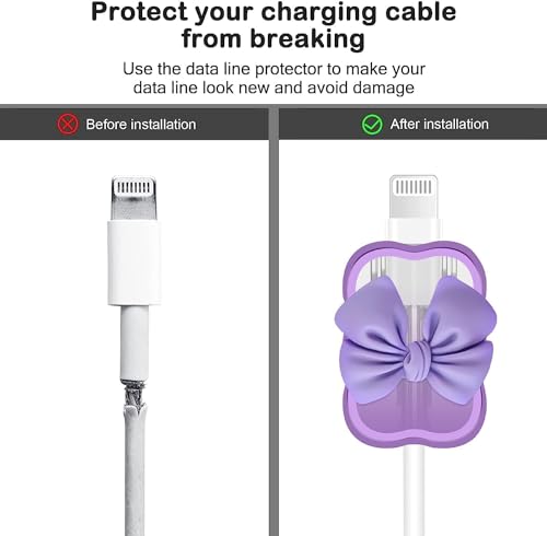 Image of EDNITA Charger Cable Protector with 3D Cute Pattern for iPhone Charger only 18W & 20W | Data Line Wire Saver Charging Cable Charger Protective Cable Full Protection Set of - 1 (Purple Heart)