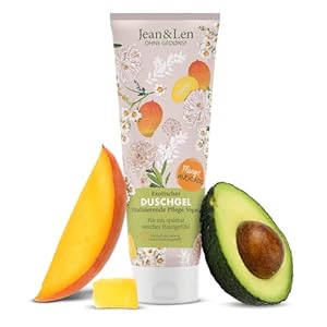 Jean & Len Exotic Shower Gel Mango & Avocado, revitalizing formulation for a noticeably smooth skin feeling, gentle skin cleansing, without parabens & silicones, vegan shower gel, 8.45 Fl. Oz.