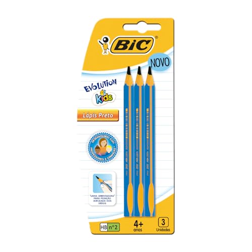 Lápis Preto Jumbo Nº 2HB Triangular, BIC Evolution KIDS, 902494, 3 Unidades, Cores Sortidas, Resiste