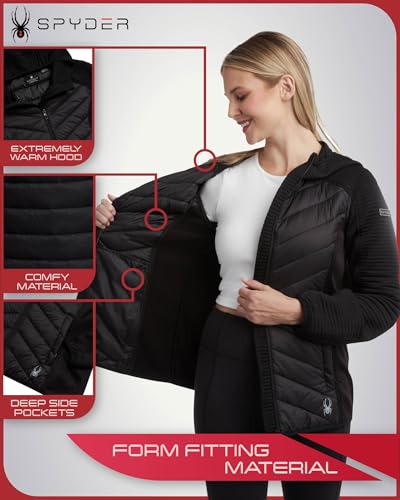 Spyder Women's Puffer Jacket - Mixed Fleece Insulated Winter Coat with Taffeta Panels- Quilted Hooded Jacket for Women (S-XL)2