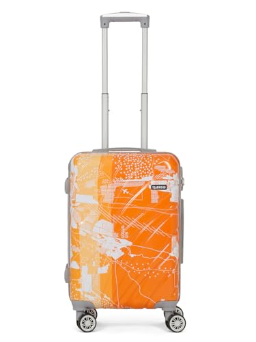 Image of Teakwood World Small 55 cm Cabin Size Trolley Bag Polycarbonate 360 Degree 8 Wheels Luggage Bag with TSA Lock, Adjustable Handle Trolley Bags for Travel, Suitcase for Travel | Orange