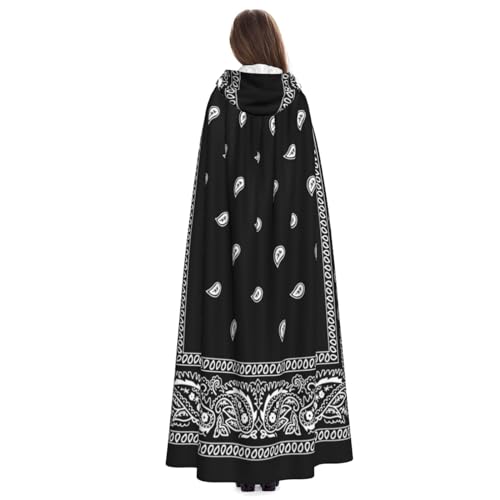 BURLOE Southwest Navy Blue Bandana Paisley Cape, Halloween, Holiday Party Cosplay Decoration, Unisex Hooded Robe Cape,