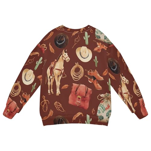 JUNZAN Western Cowboys Artwork Brown Little Girls Hooded Sweatshirt Long Sleeve Kids Pullover Hoodie Camping 4T2