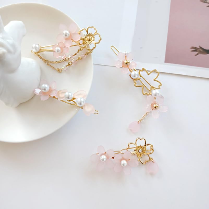 FRCOLOR Japanese Cherry Blossom Hair Pins 2 Pcs Flower Hair Clips with Dangle Charm for Women Bridal Party Accessories - Image 2