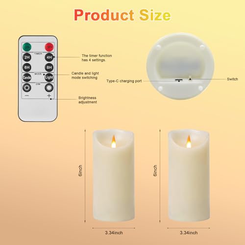 Image of Autbye Rechargeable Flameless Candle, Realistic 3D Flickering Warm Flame, LED Candle with Remote Control & Timer for Holiday, Wedding, Patio and Home Decoration(Set of 2)