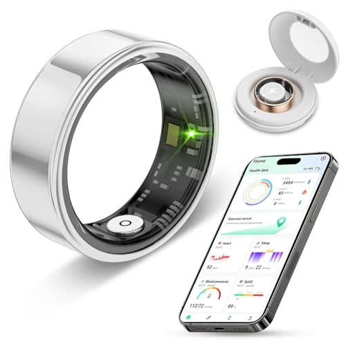 2025 New Smart Ring Health Tracker for Men Women - IP68 Waterproof Fitness Ring with Sleep Tracker/Heart Rate/Blood Oxygen/Steps/Distance/Calories,Air Gestures,Charging case Up to 7-Day, Silver #8